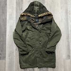 Vintage Y2K Gap Mens Small Faux Fur Trim Military Style N3B Snorkel Parka Jacket